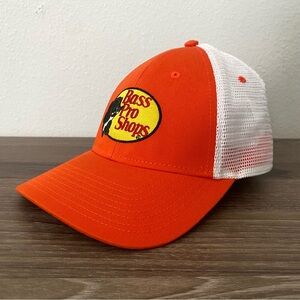 Bass Pro Shops Hat Orange White Mesh Trucker Cap Gone Fishing‎ Logo Adjustable